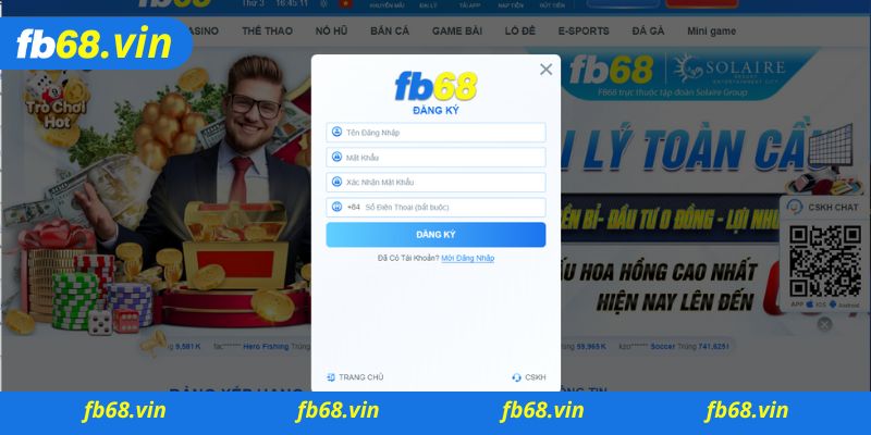 Tạo tài khoản Fb68 bằng máy tính/ laptop