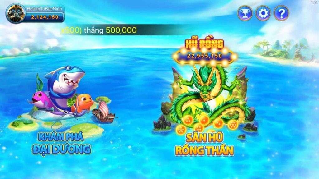 Giao diện sảnh bắn cá Go88 với hiệu ứng đại dương xanh mát và đa dạng loại cá.